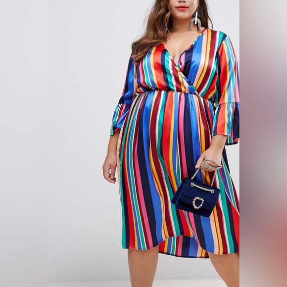 ASOS Curve Striped Wrap Dress - Picture 1 of 3